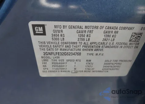 2016 Chevrolet Equinox Lt z USA, uszkodzony, nr VIN 2GNFLFE32G6234768